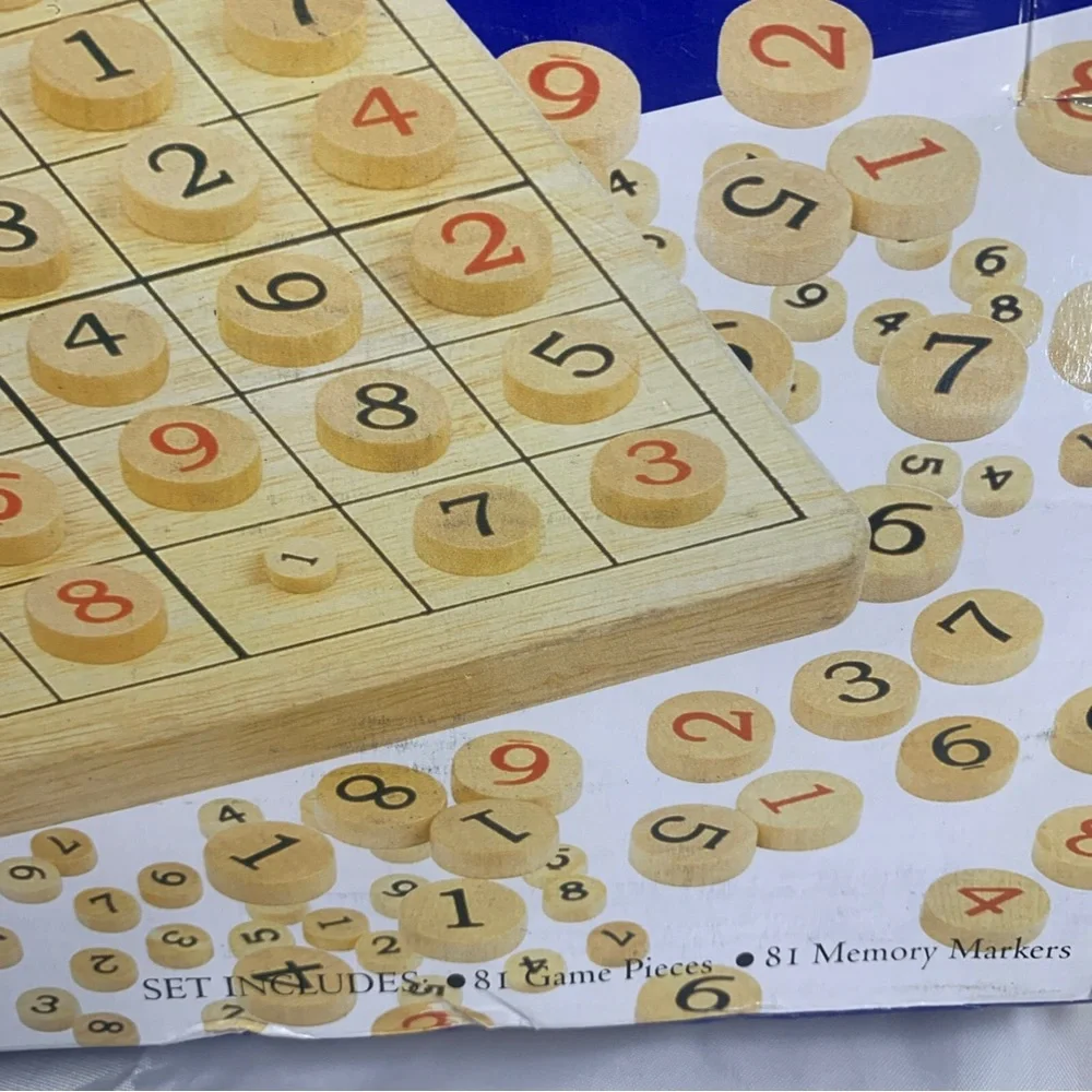 Wooden Sudoku Board Game Set COMPLETE 9 Grid Memory Markers Wood Deluxe EUC